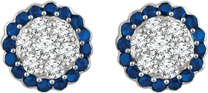 14K White Blue Sapphire & 5/8 CTW Diamond Earrings