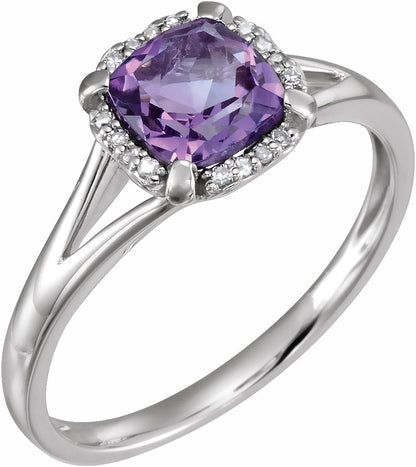 14K White Amethyst & .05 CTW Diamond Ring