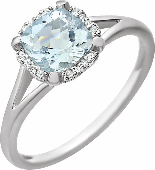 14K White Aquamarine & .05 CTW Diamond Ring