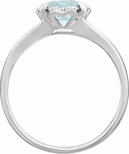 14K White Aquamarine & .05 CTW Diamond Ring