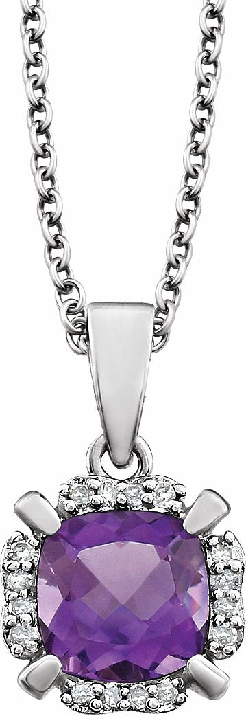 14K White Amethyst & .05 CTW Diamond 18 Necklace