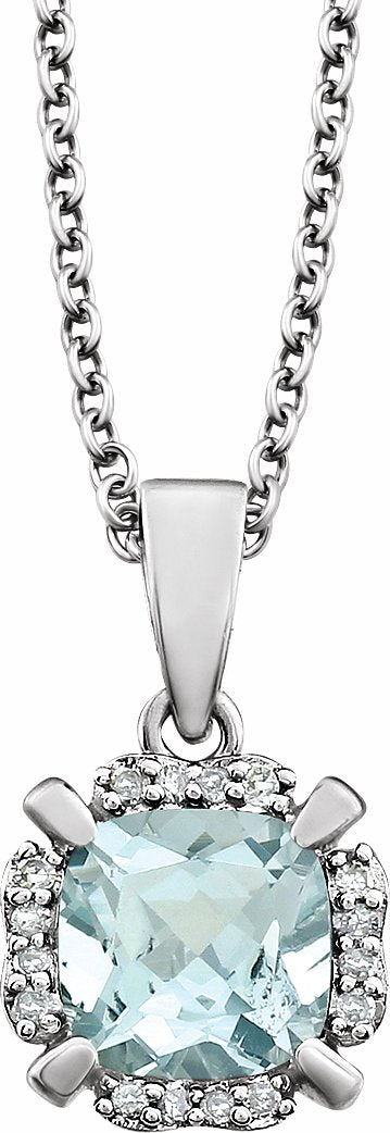 14K White Aquamarine & .05 CTW Diamond 18 Necklace