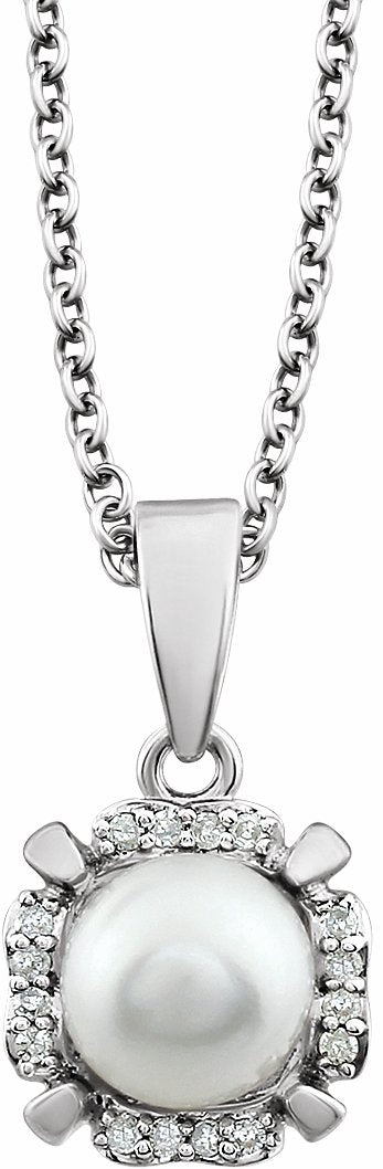 14K White Freshwater Cultured Pearl & .05 CTW Diamond 18 Necklace