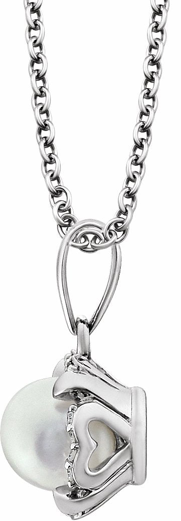 14K White Freshwater Cultured Pearl & .05 CTW Diamond 18 Necklace