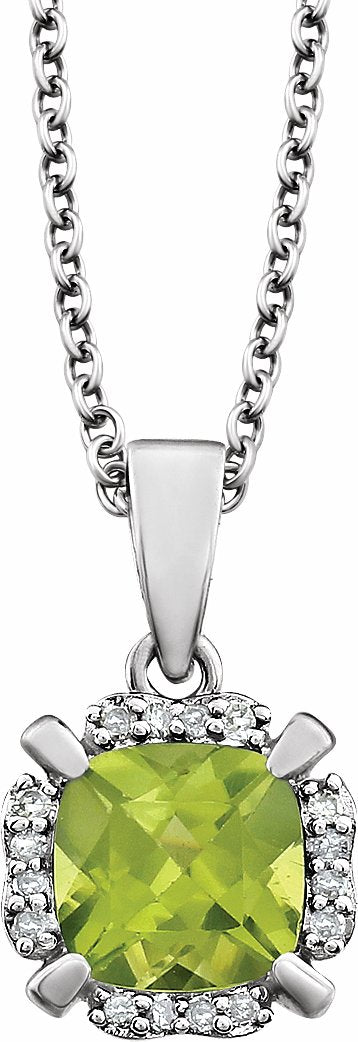 14K White Peridot & .05 CTW Diamond 18 Necklace