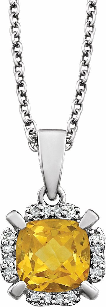 14K White Citrine & .05 CTW Diamond 18 Necklace