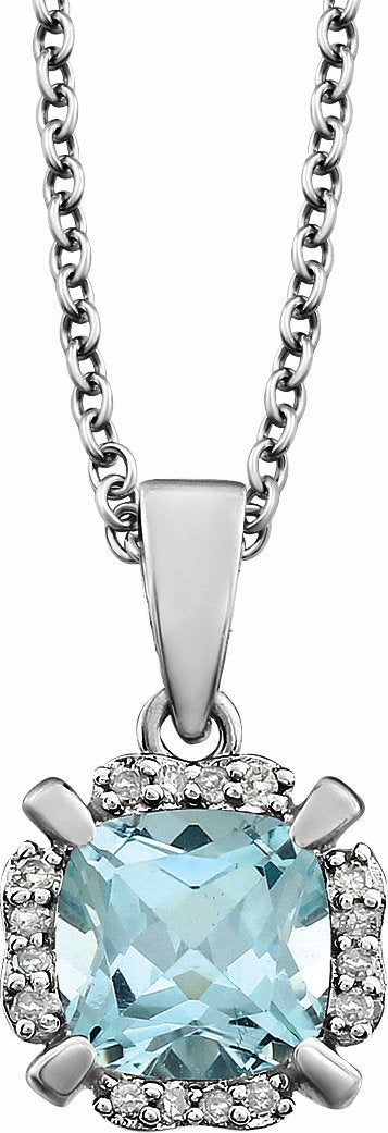 14K White Sky Blue Topaz & .05 CTW Diamond 18 Necklace