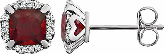 14K White Mozambique Garnet & 1/10 CTW Diamond Earrings
