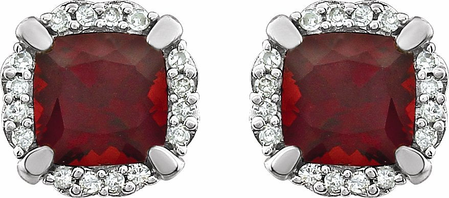 14K White Mozambique Garnet & 1/10 CTW Diamond Earrings
