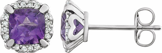 14K White Amethyst & 1/10 CTW Diamond Earrings