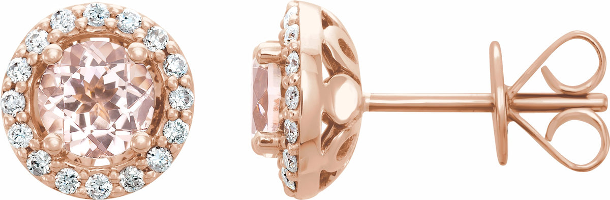 14K Rose Morganite & 1/5 CTW Diamond Earrings