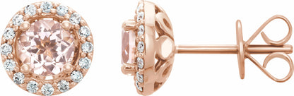14K Rose Morganite & 1/5 CTW Diamond Earrings