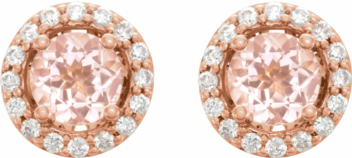 14K Rose Morganite & 1/5 CTW Diamond Earrings