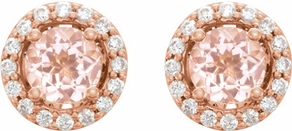 14K Rose Morganite & 1/5 CTW Diamond Earrings