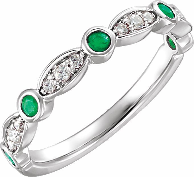14K White Emerald & 1/6 CTW Diamond Ring