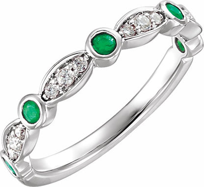 14K White Emerald & 1/6 CTW Diamond Ring