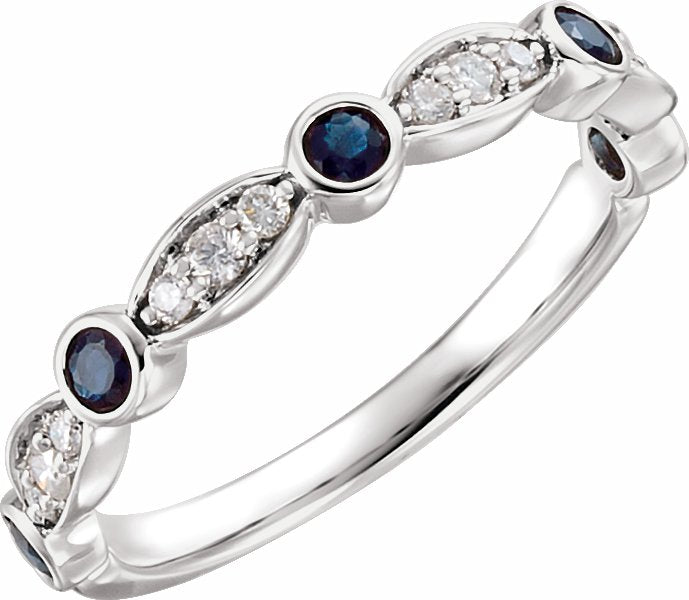 14K White Sapphire & 1/6 CTW Diamond Ring