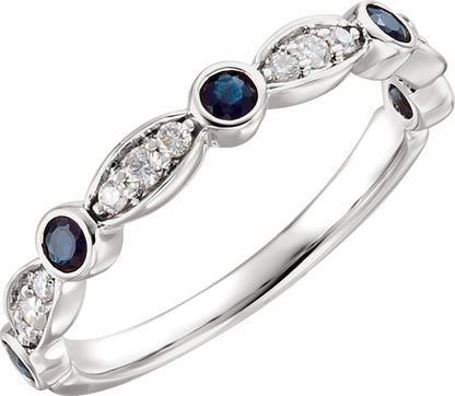 14K White Sapphire & 1/6 CTW Diamond Ring