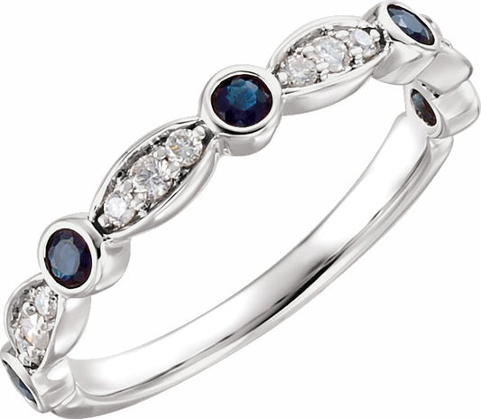 14K White Sapphire & 1/6 CTW Diamond Ring