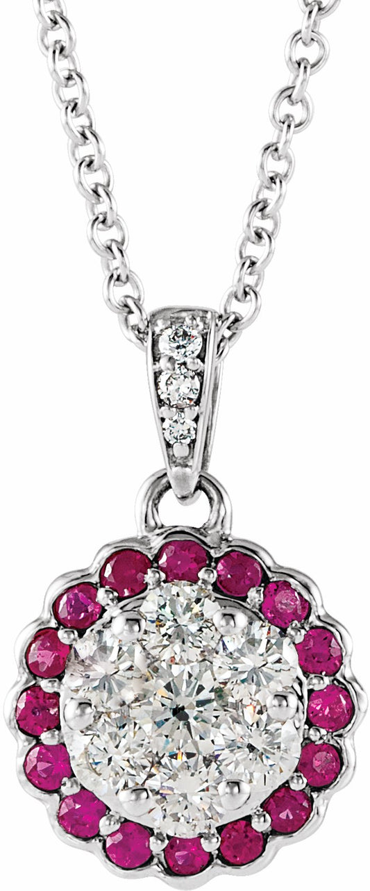 14K White Ruby & 1/3 CTW Diamond Necklace