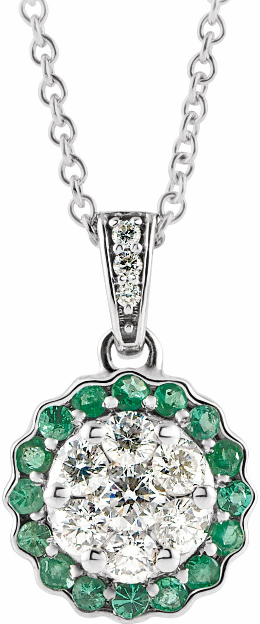 14K White Emerald & 1/3 CTW Diamond Necklace