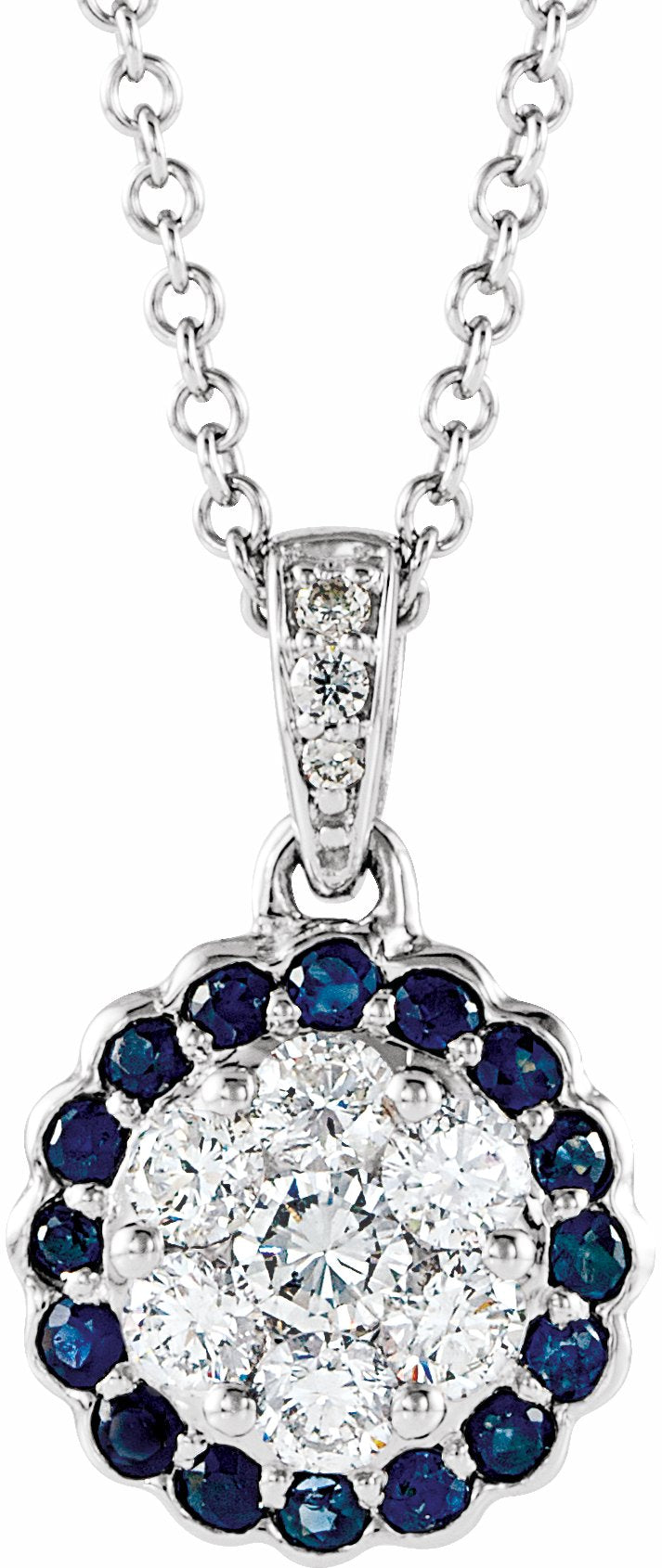 14K White Blue Sapphire & 1/3 CTW Diamond Necklace