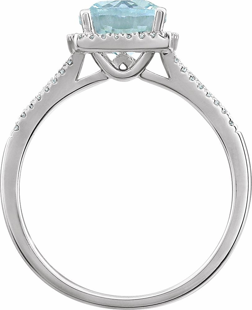 14K White Aquamarine & 1/5 CTW Diamond Ring