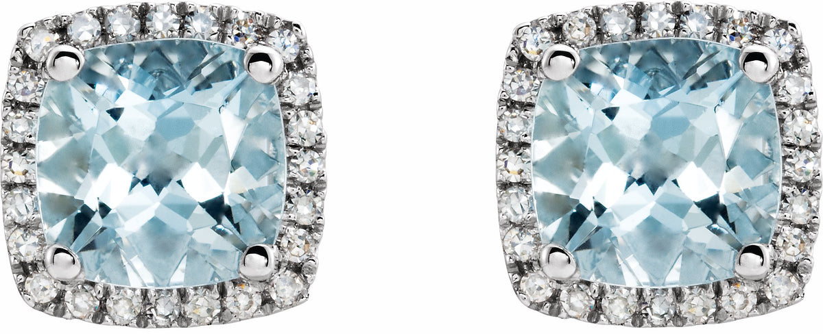 14K White Aquamarine & 1/8 CTW Diamond Earrings