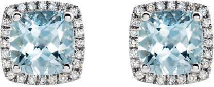 14K White Aquamarine & 1/8 CTW Diamond Earrings