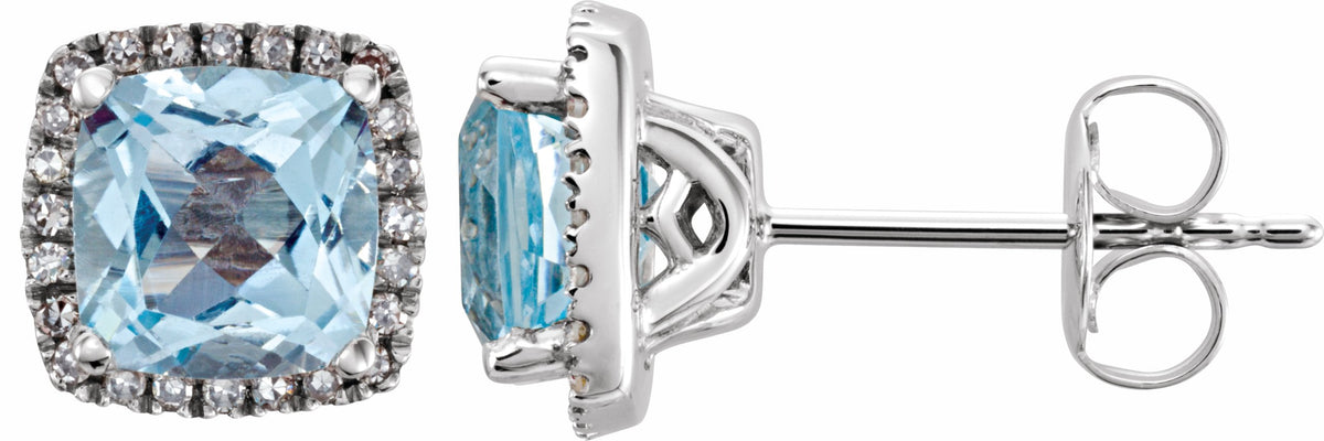 14K White Sky Blue Topaz & 1/8 CTW Diamond Earrings