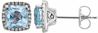 14K White Sky Blue Topaz & 1/8 CTW Diamond Earrings