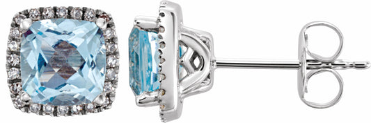 14K White Sky Blue Topaz & 1/8 CTW Diamond Earrings