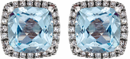 14K White Sky Blue Topaz & 1/8 CTW Diamond Earrings