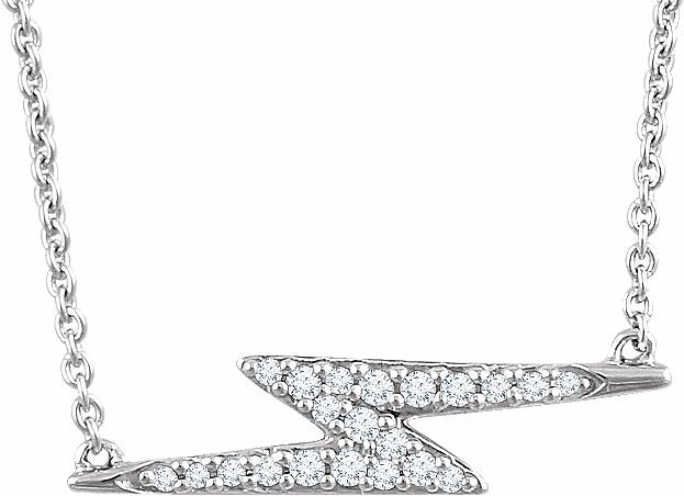 14K White 1/8 CTW Diamond Lightning Bolt 16-18 Necklace