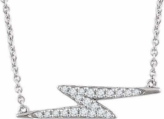 14K White 1/8 CTW Diamond Lightning Bolt 16-18 Necklace