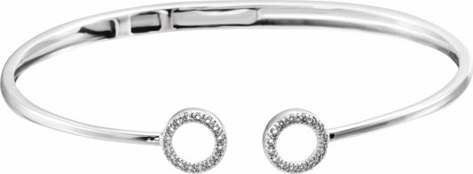 14K White 1/6 CTW Diamond Circle Hinged Cuff 7 Bracelet