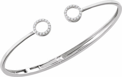 14K White 1/6 CTW Diamond Circle Hinged Cuff 7 Bracelet