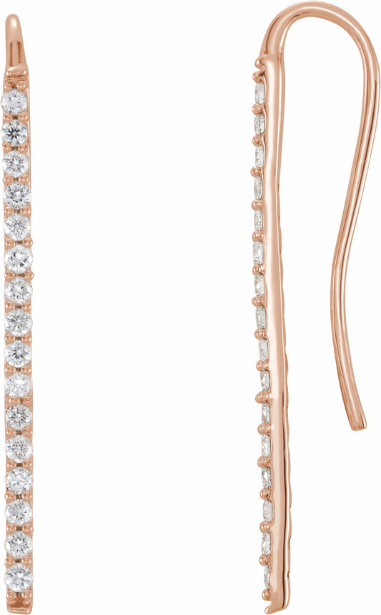 14K Rose 1/3 CTW Diamond Bar Earrings