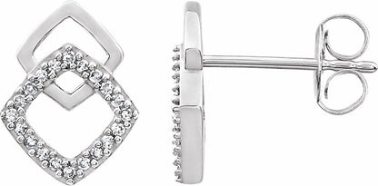 14K White 1/10 CTW Diamond Geometric Earrings