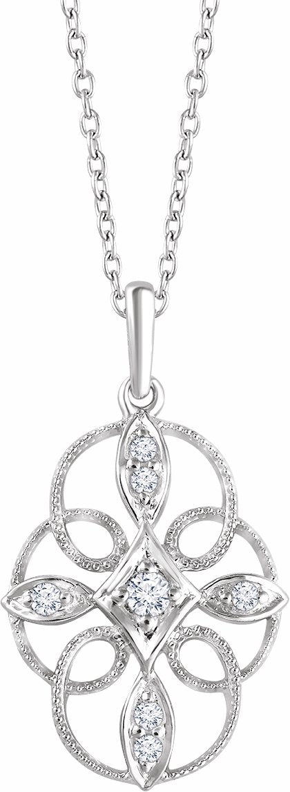 14K White  1/10 CTW Diamond Filigree 16-18 Necklace