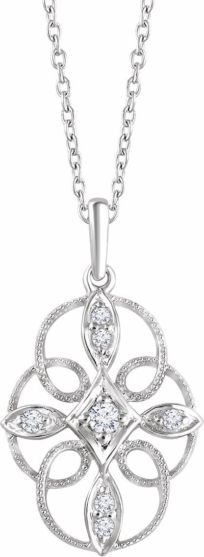 14K White  1/10 CTW Diamond Filigree 16-18 Necklace