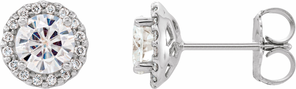 14K White 5 mm Round Forever Oneu2122 Moissanite and 1/8 CTW Diamond Earrings