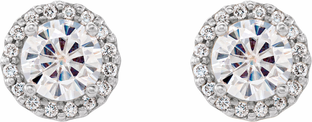 14K White 5 mm Round Forever Oneu2122 Moissanite and 1/8 CTW Diamond Earrings