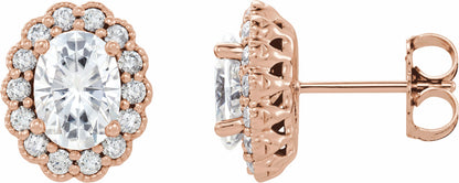 14K Rose 7x5 mm Oval Forever Oneu2122 Moissanite & 3/8 CTW Diamond Earrings