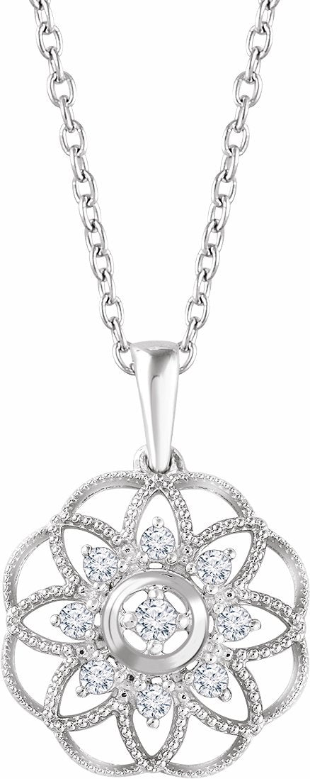 14K White 1/5 CTW Diamond Granulated Filigree 18 Necklace