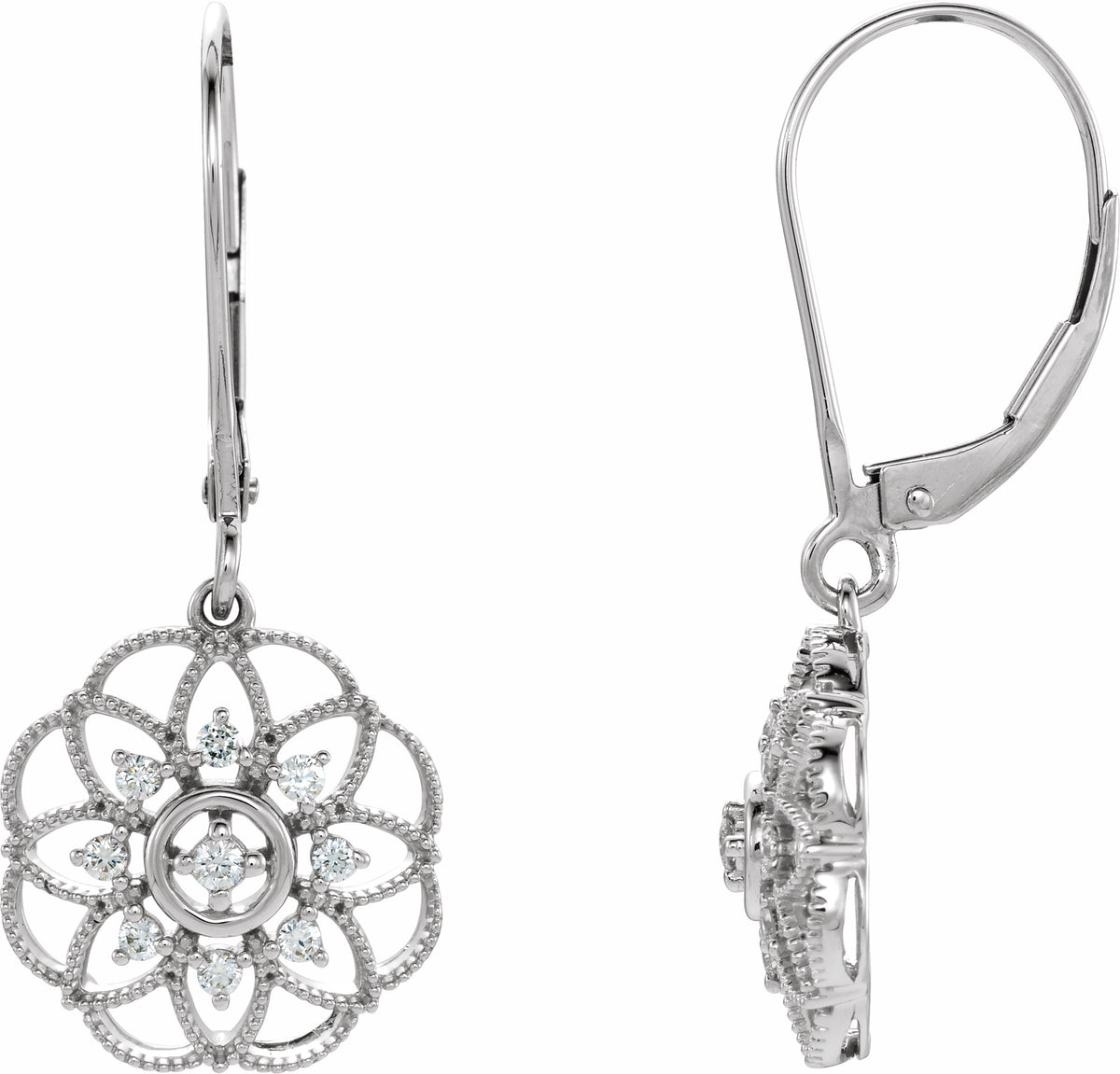 14K White 1/5 CTW Diamond Granulated Filigree Earrings