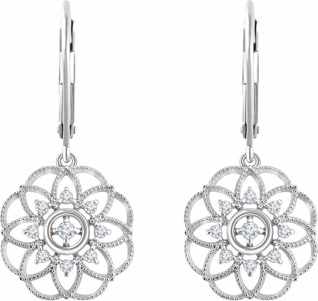14K White 1/5 CTW Diamond Granulated Filigree Earrings