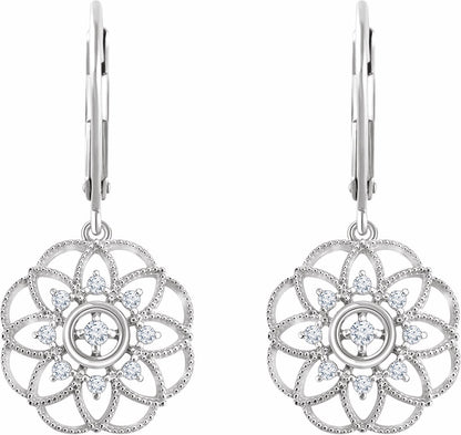 14K White 1/5 CTW Diamond Granulated Filigree Earrings