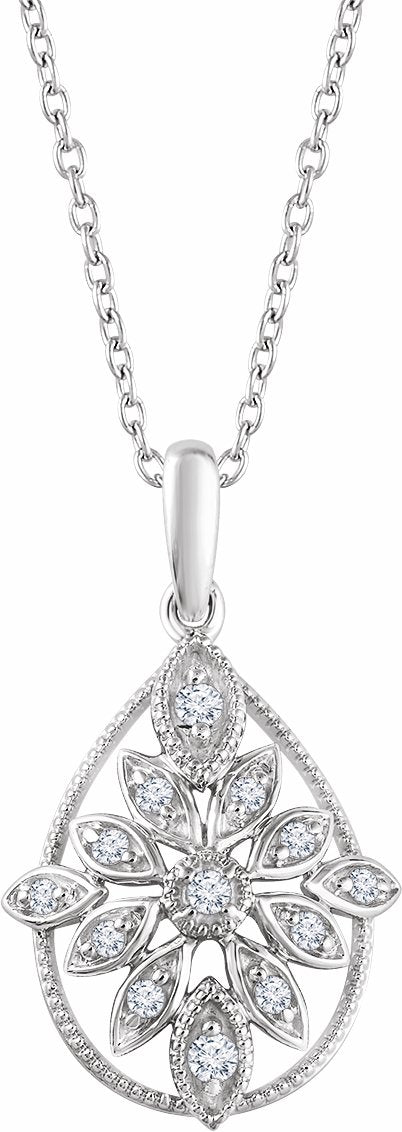 14K White 1/6 CTW Diamond Granulated Filigree 18 Necklace