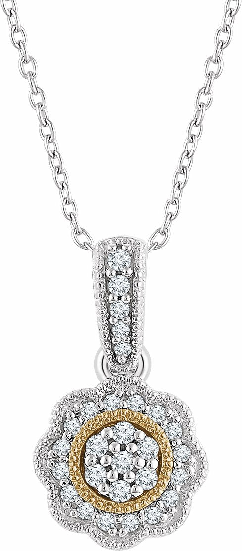 14K White & Yellow 1/6 CTW Diamond Halo-Style 16-18 Necklace
